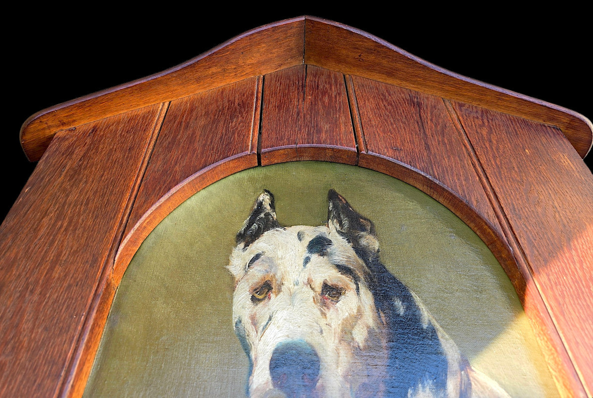 Portrait Of A Great Dane, Signed Georges Henri Fauvel (19th-20th Century). (88cm X 70cm)-photo-2