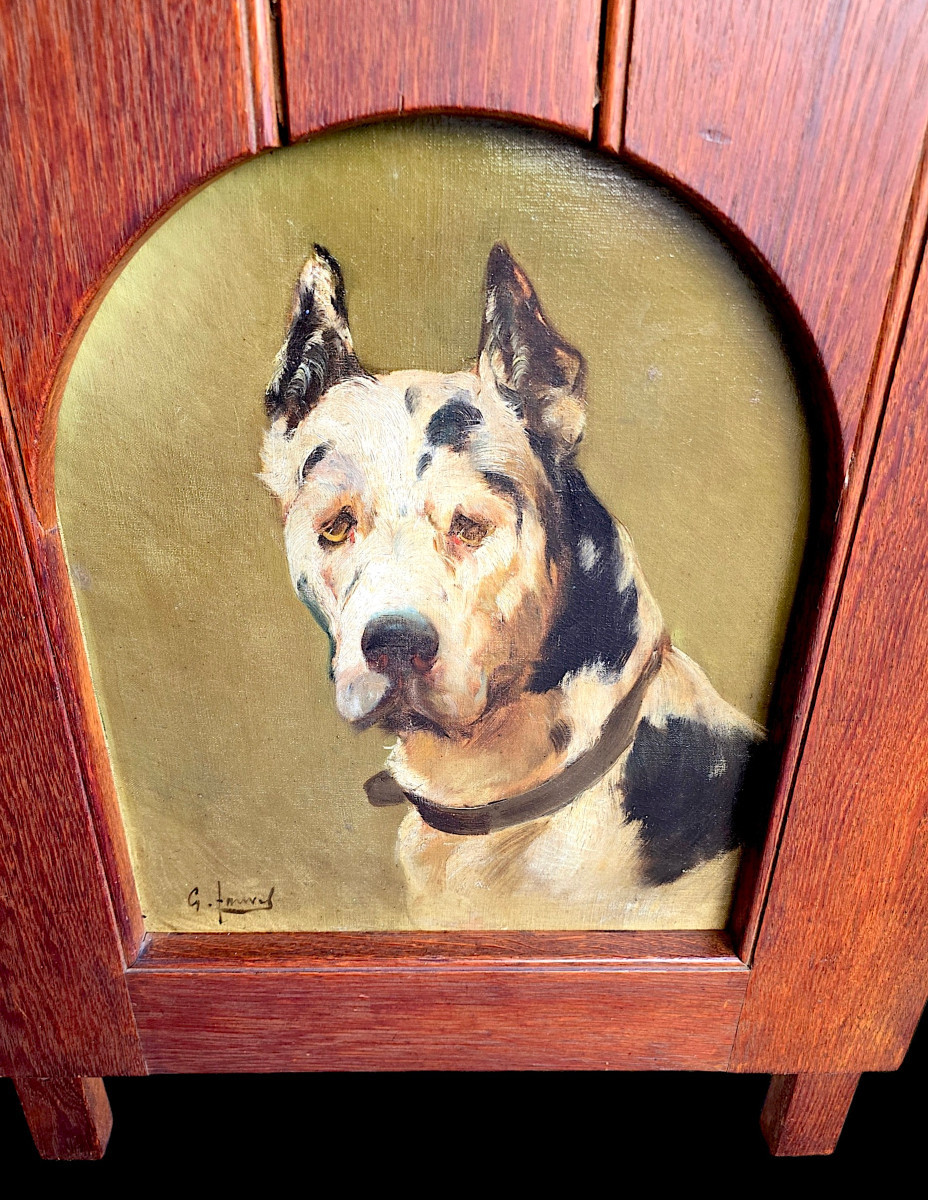 Portrait Of A Great Dane, Signed Georges Henri Fauvel (19th-20th Century). (88cm X 70cm)-photo-3