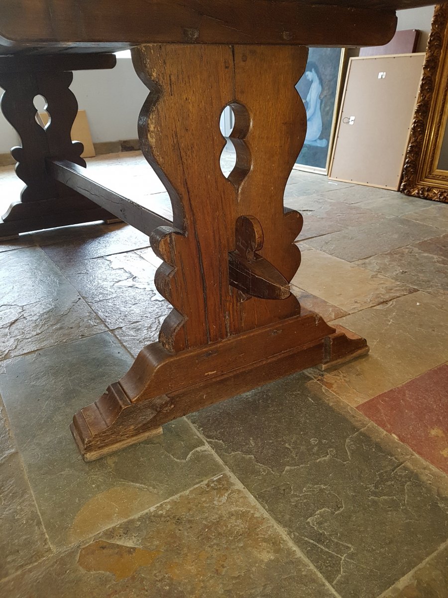 Table De Monastère En Chêne, Fin XIXème. (220cm X 80cm)-photo-3