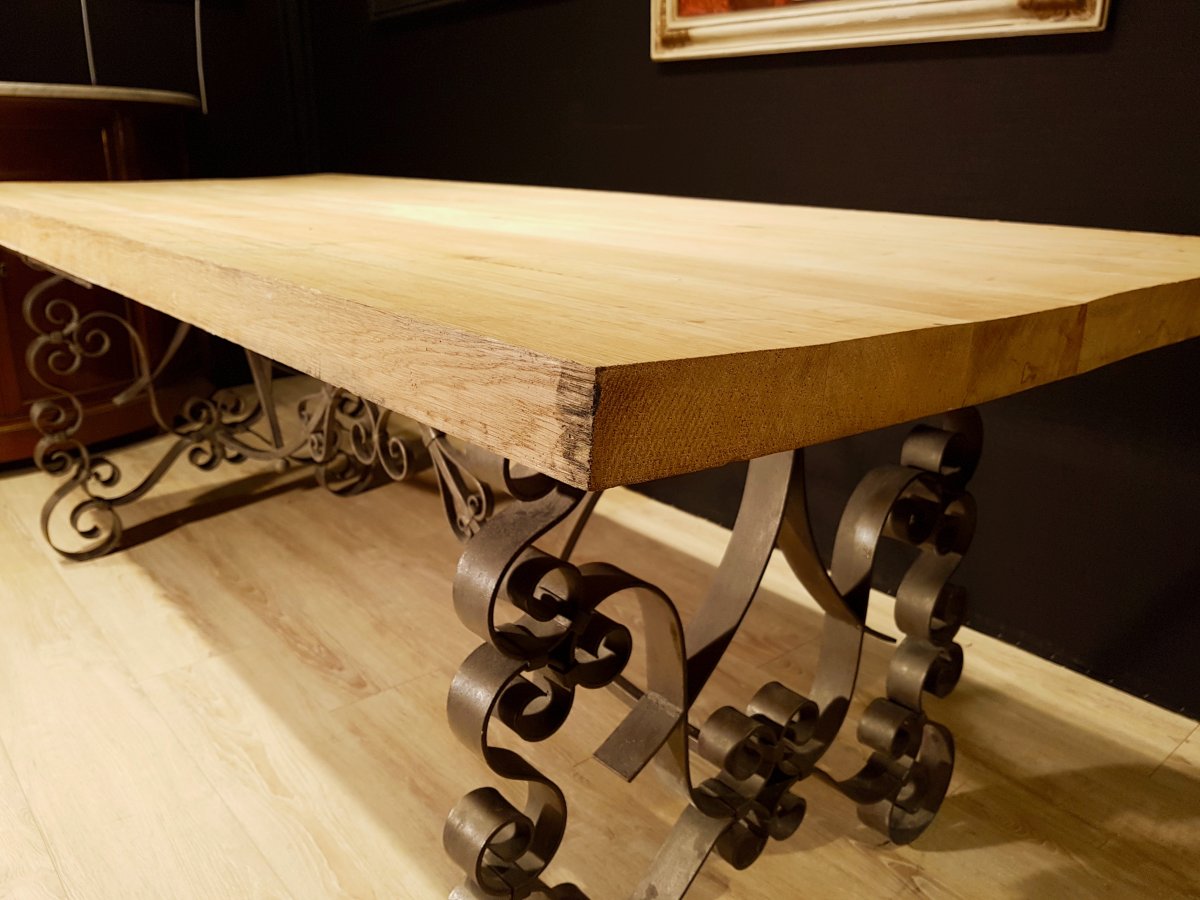 Oak And Wrought Iron Table (270cm X 97cm).-photo-3