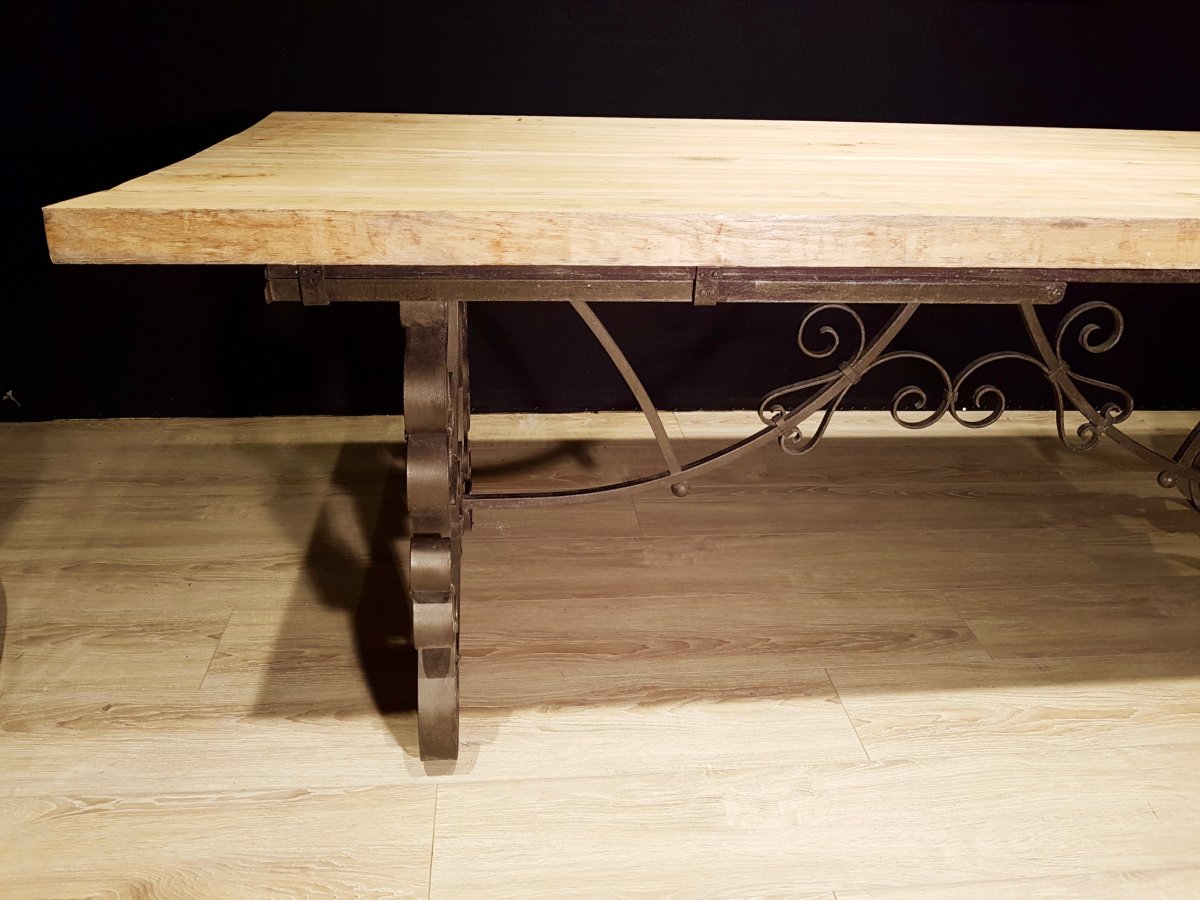 Oak And Wrought Iron Table (270cm X 97cm).-photo-3