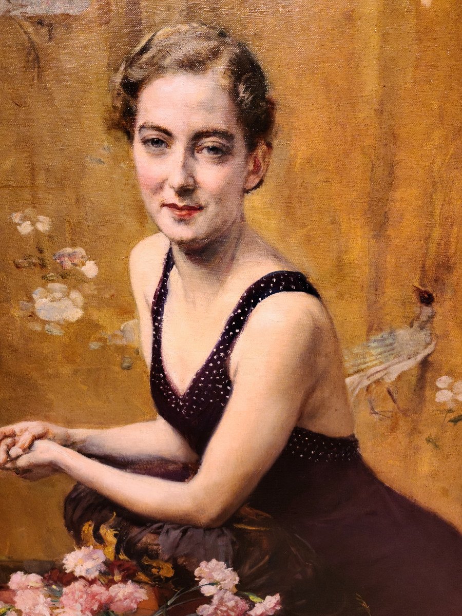 Herman Richir (1866-1942), Portrait Of Young Woman, Dated 1936. (127cm X96cm)-photo-3