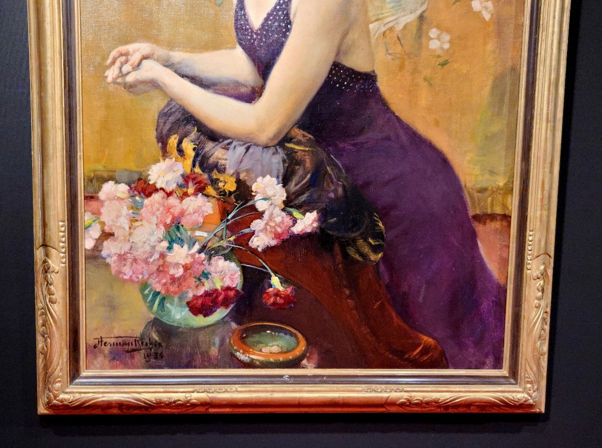 Herman Richir (1866-1942), Portrait Of Young Woman, Dated 1936. (127cm X96cm)-photo-6
