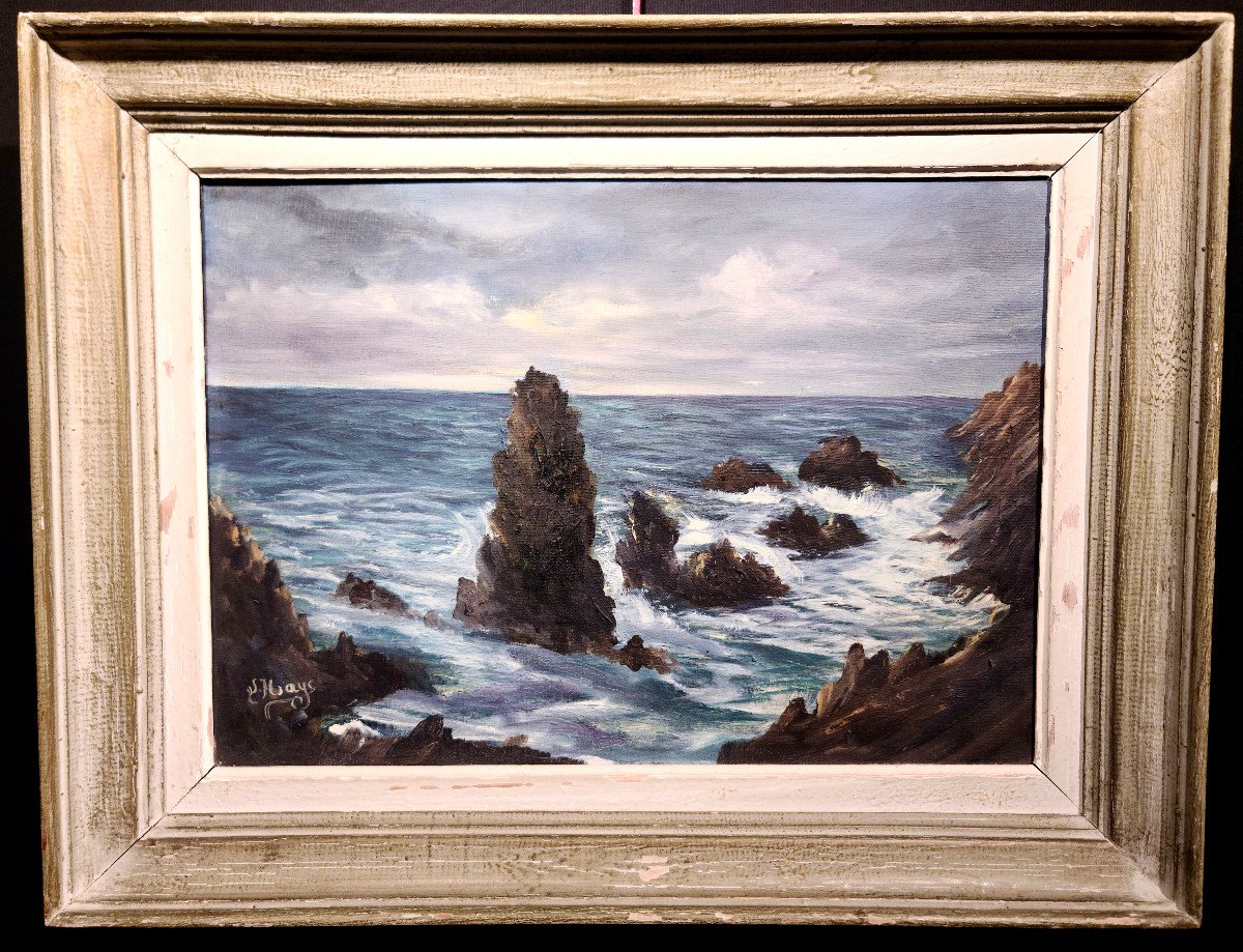 Painting Of Belle-île At Sea, Port Coton, Signed "louis Hays", Circa 1930.
