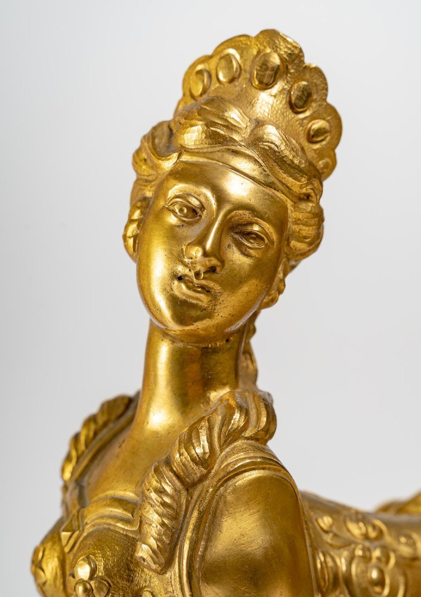 Paire De Chenets en bronze doré, Style Régence. XIXème -photo-3