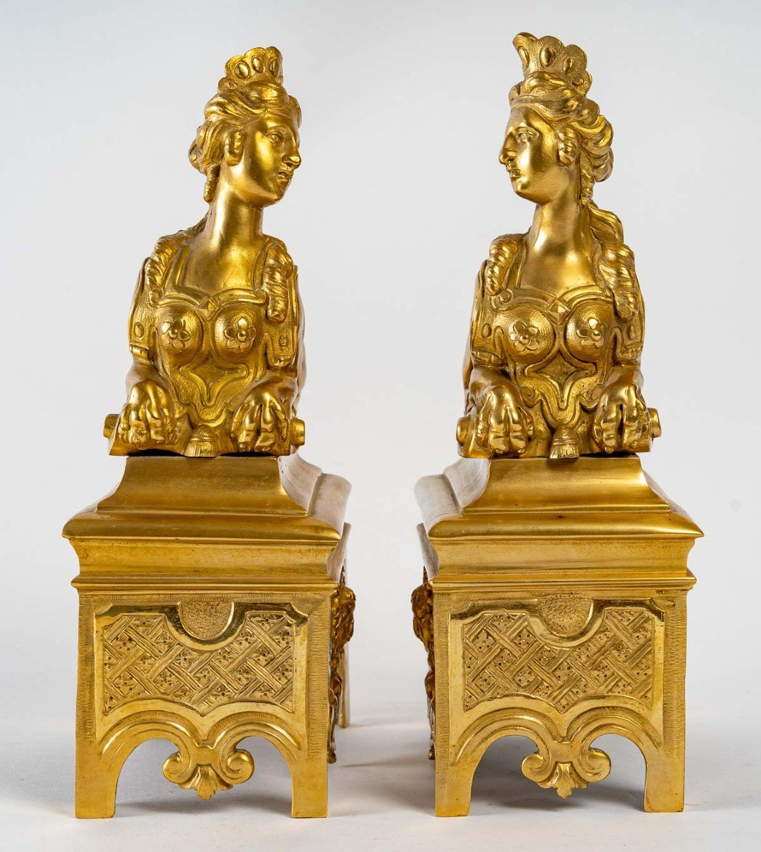 Paire De Chenets en bronze doré, Style Régence. XIXème -photo-4