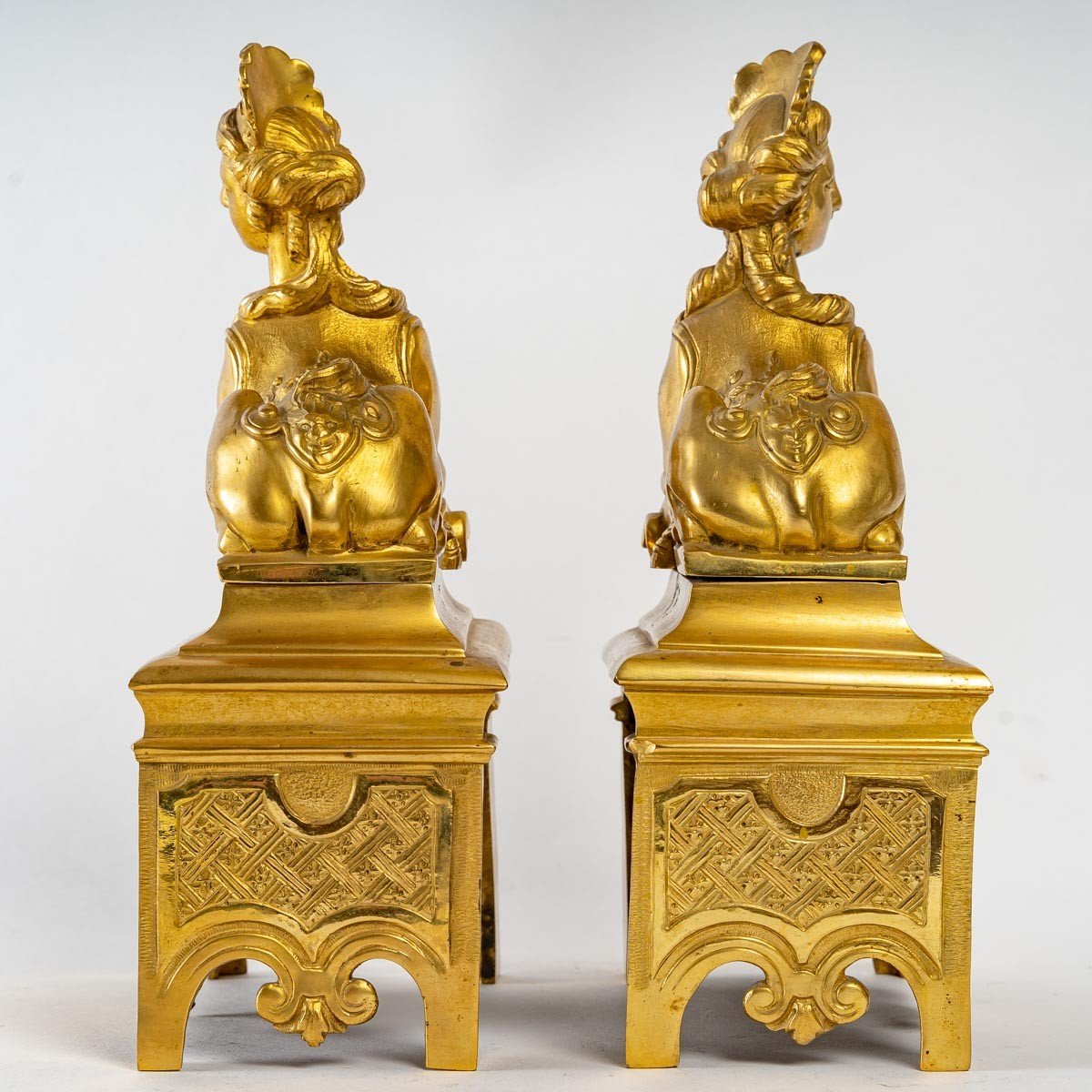 Paire De Chenets en bronze doré, Style Régence. XIXème -photo-6