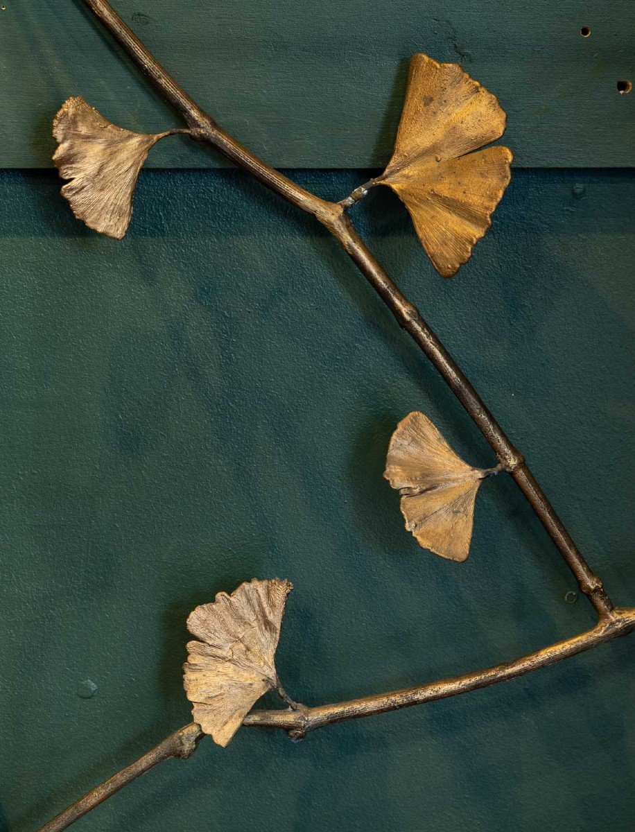 Ilanca Nicodim. Large Console With Gingko Leaves In Bronze And Copper.-photo-3
