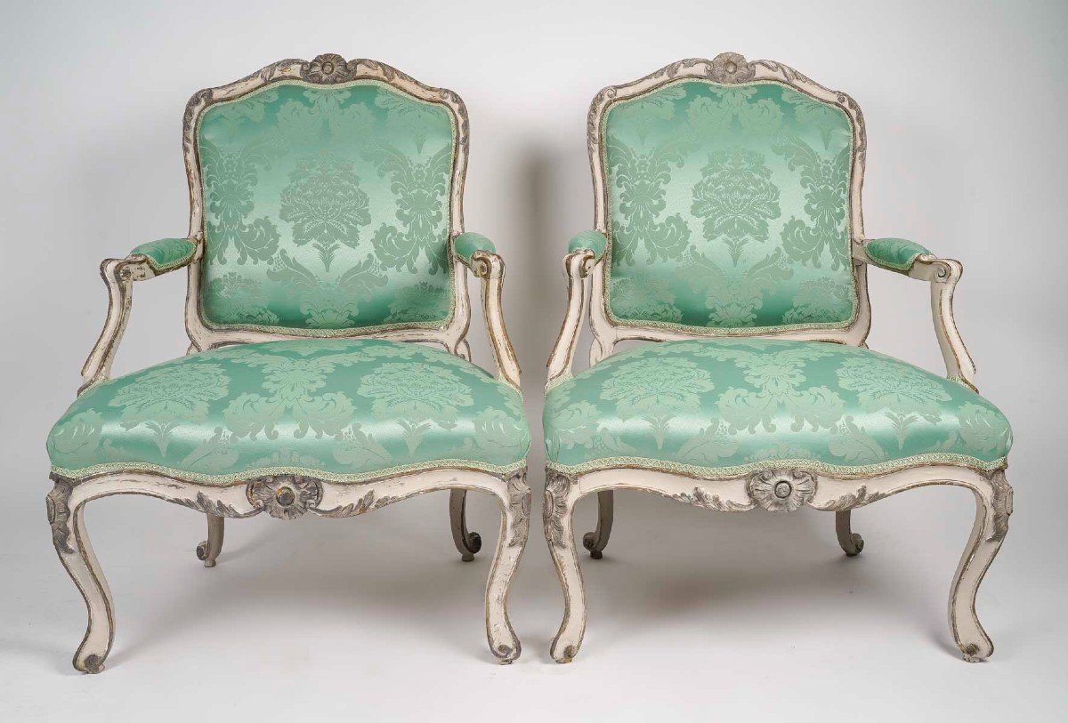 Pair Of Armchairs To Queen Louis XV. 18th Century.-photo-4