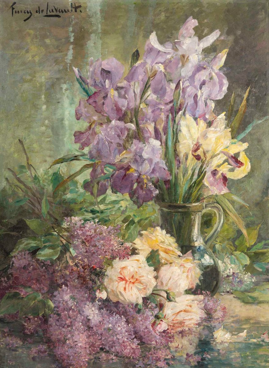 Furcy De Lavault (1847-1915) Les Iris Et Le Lilas-photo-3