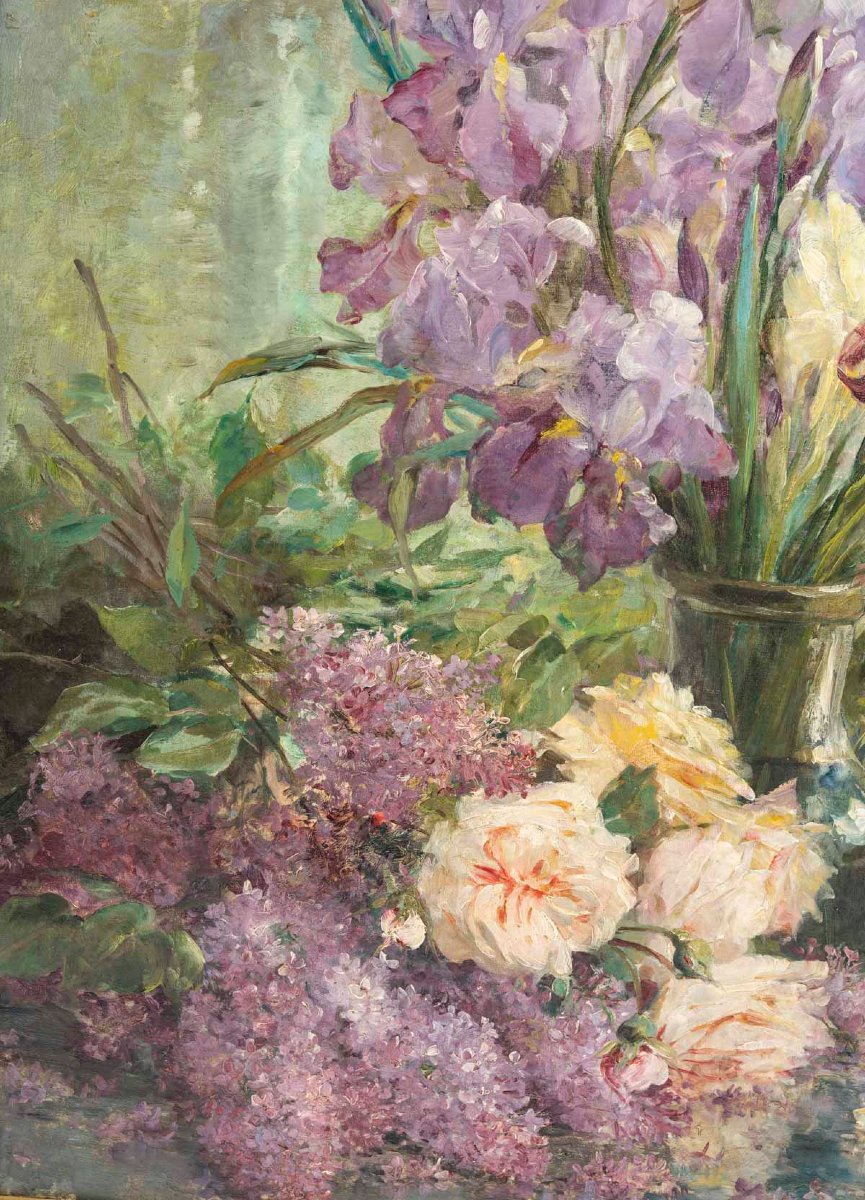 Furcy De Lavault (1847-1915) Les Iris Et Le Lilas-photo-4