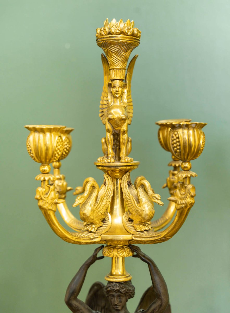De style Empire en bronze doré, paire de candélabres, circa 1890-photo-4