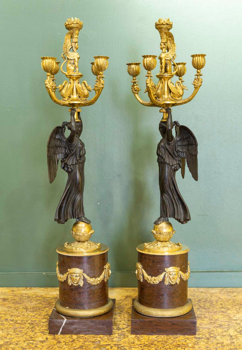 De style Empire en bronze doré, paire de candélabres, circa 1890-photo-1