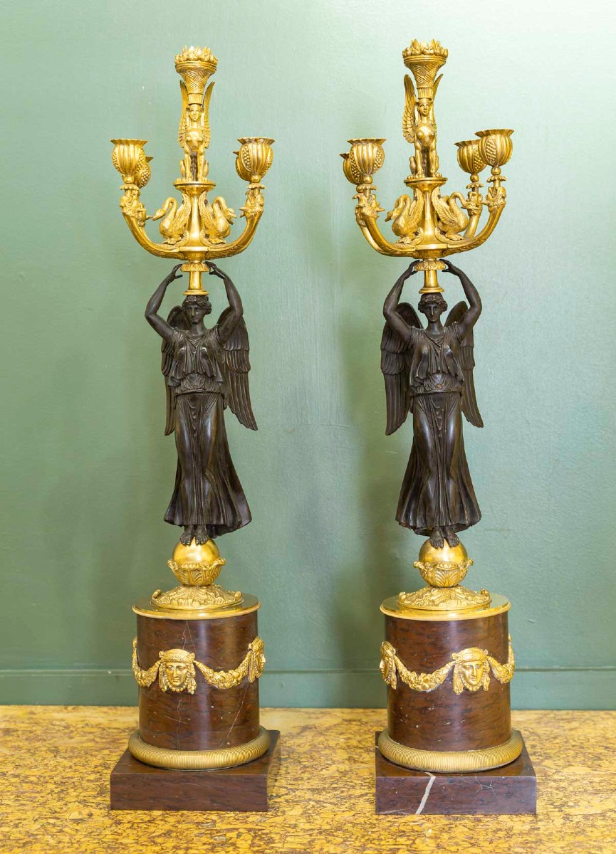 De style Empire en bronze doré, paire de candélabres, circa 1890