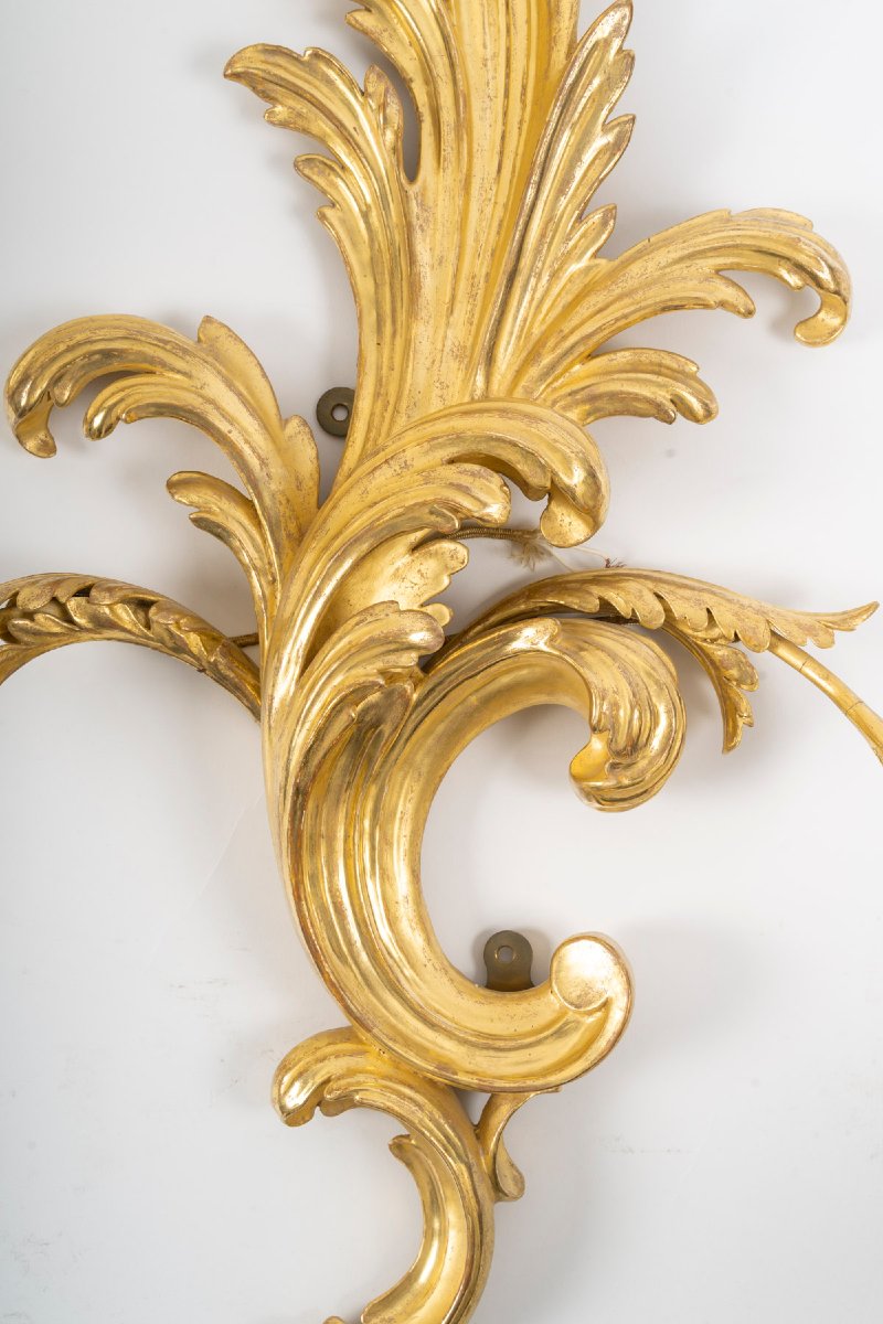 2 Pairs Of Carved And Gilded Wood Sconces, Circa 1890-photo-2
