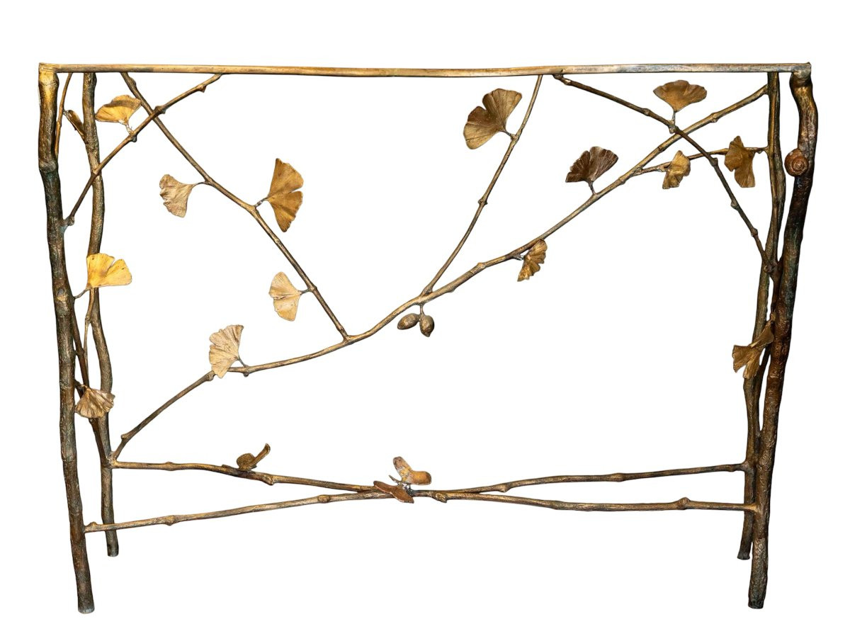 Ilinca Nicodim Born In 1965. Console With Gingko Leaves And Butterflies-photo-2