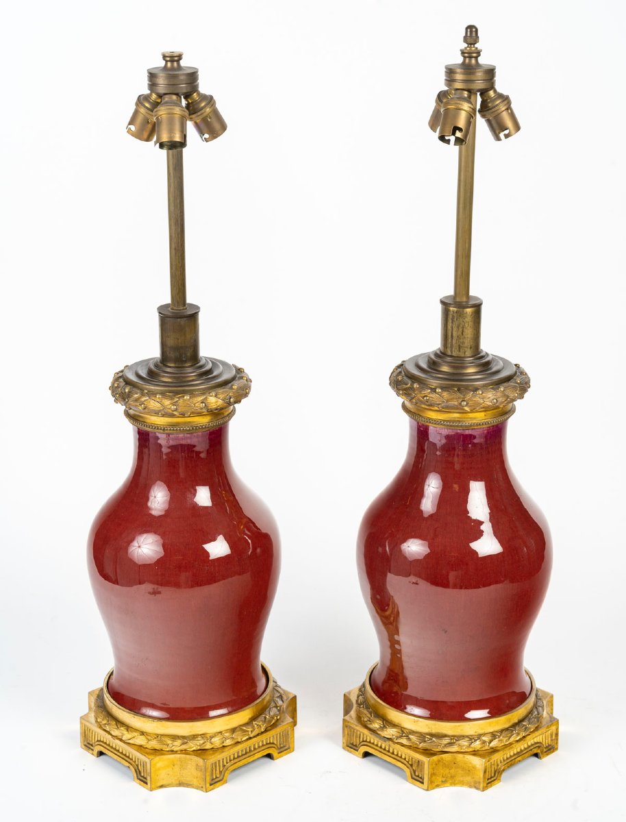 CHINE XIXème Siècle Paire de lampes en porcelaine « sang de boeuf »-photo-2