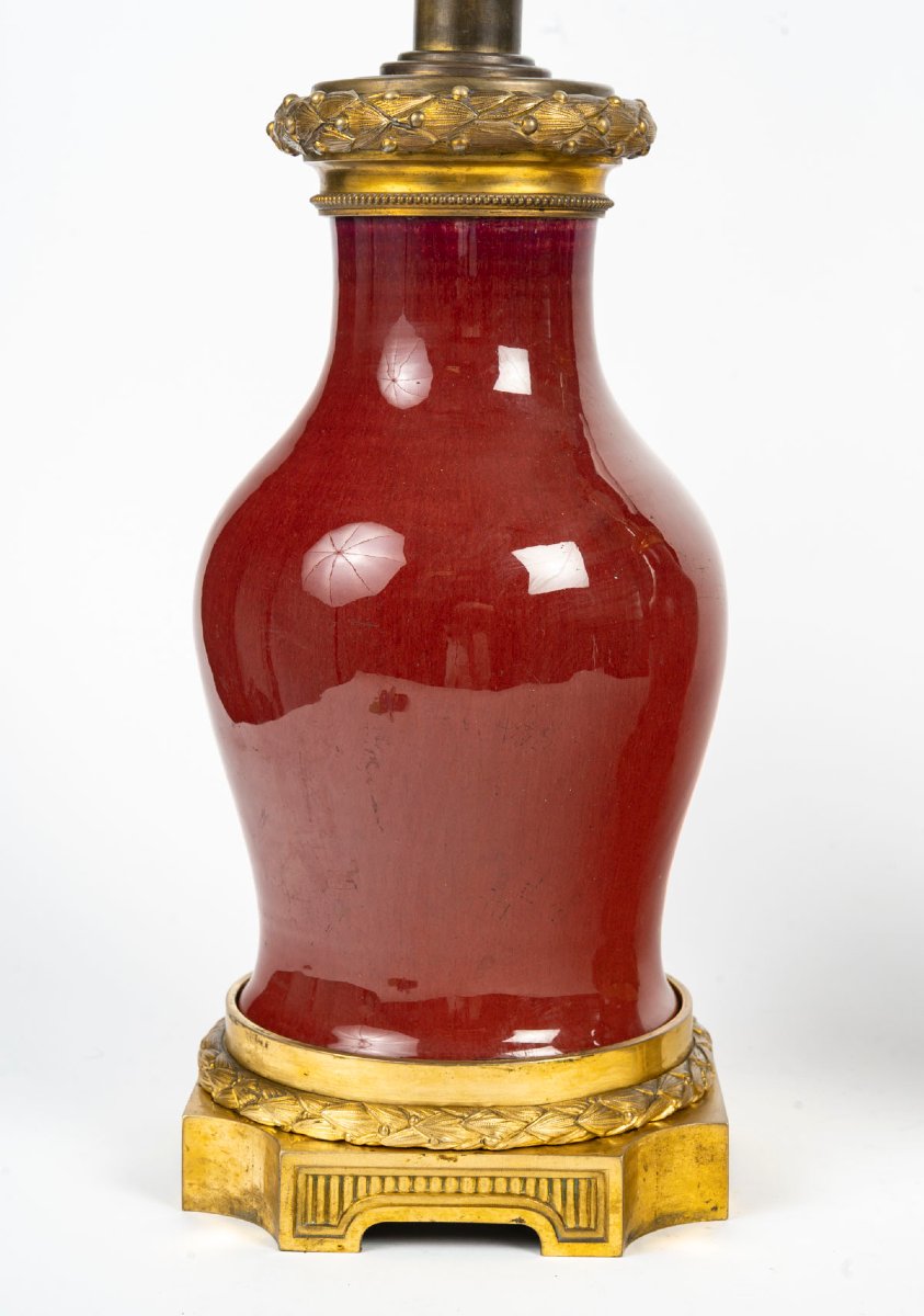 CHINE XIXème Siècle Paire de lampes en porcelaine « sang de boeuf »-photo-3