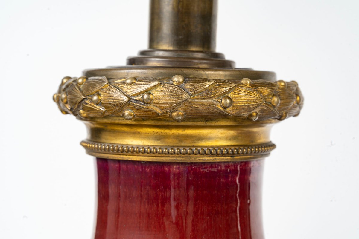 CHINE XIXème Siècle Paire de lampes en porcelaine « sang de boeuf »-photo-4