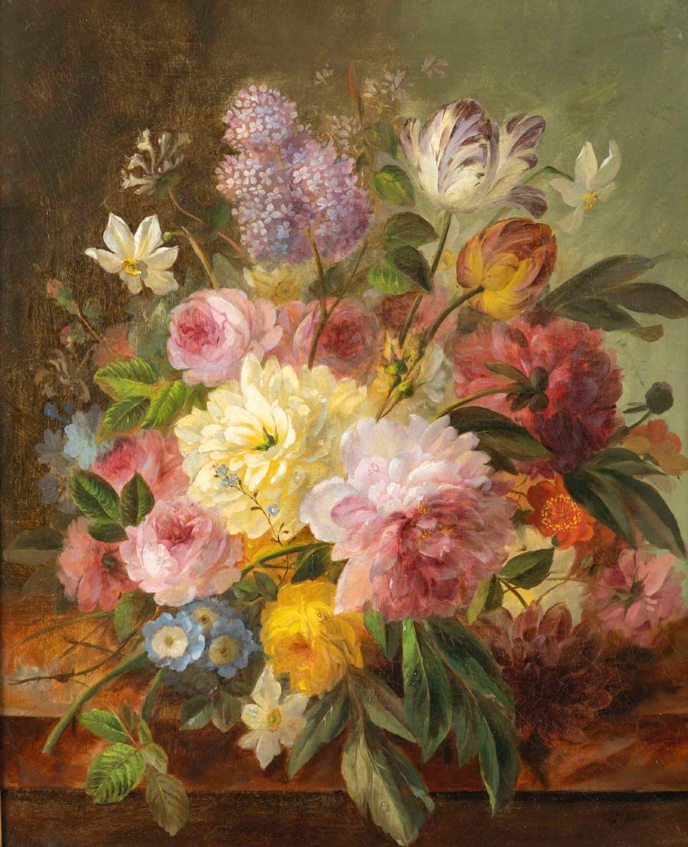 Edouard Diart 1840-1890 Still Life With Flowers-photo-3