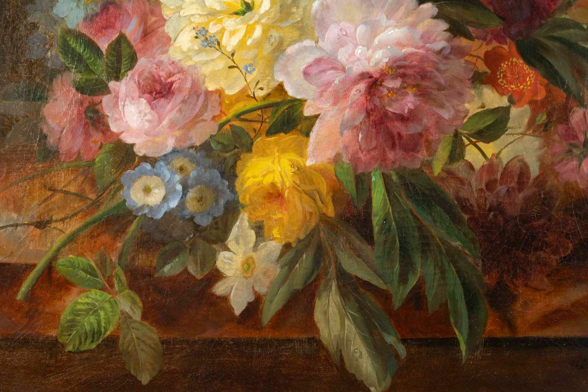 Edouard Diart 1840-1890 Still Life With Flowers-photo-3