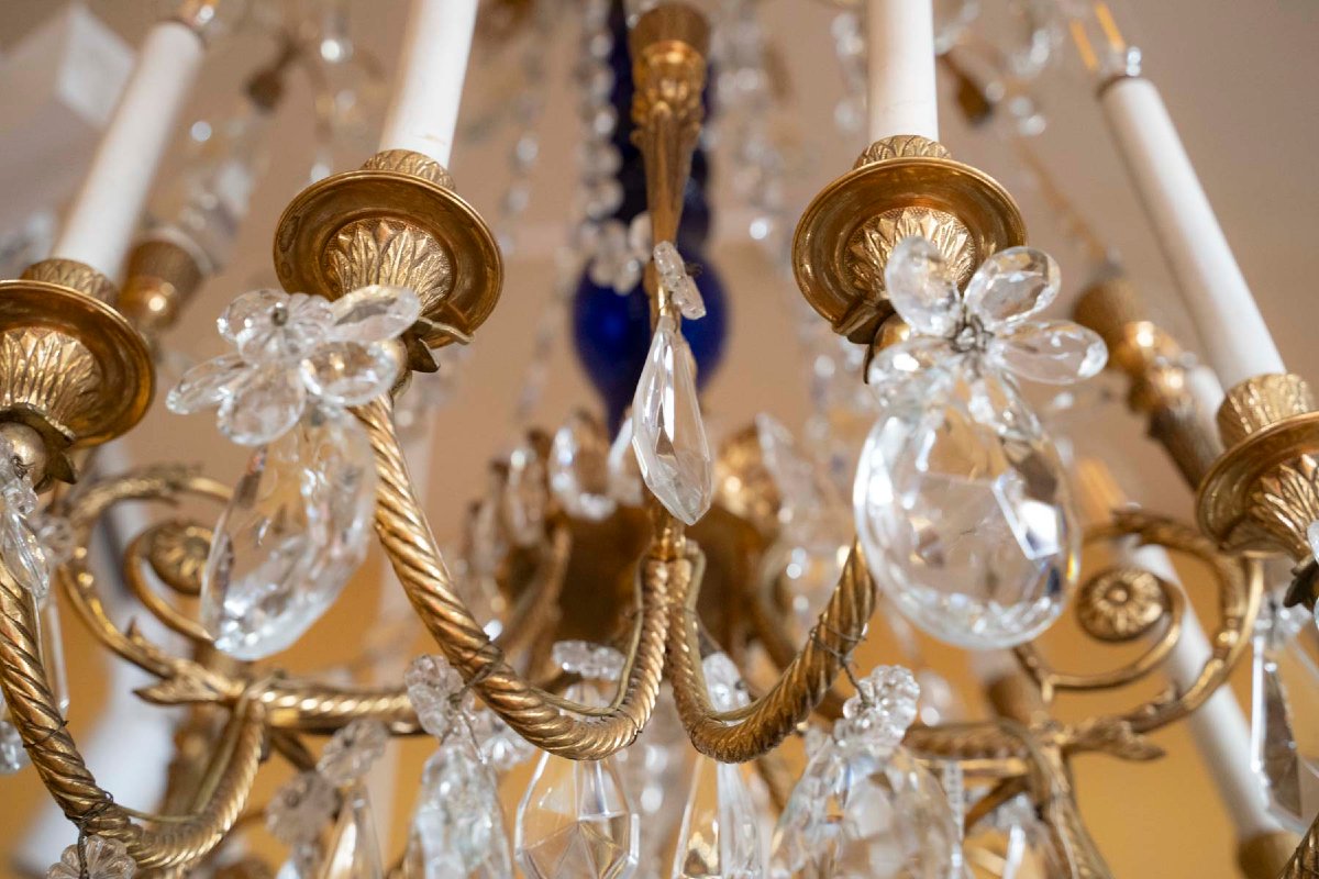 Paire de Lustes Néoclassique en bronze doré et cristal. Circa 1900-photo-3