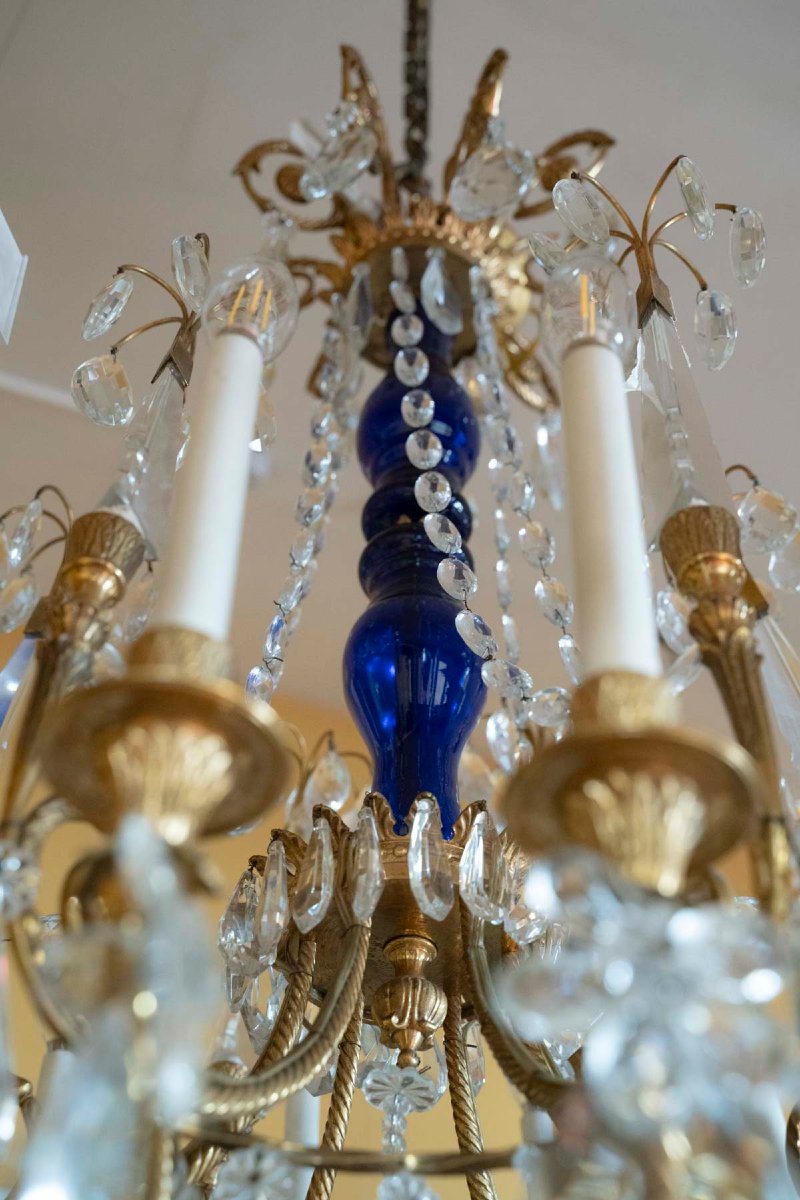 Paire de Lustes Néoclassique en bronze doré et cristal. Circa 1900-photo-4