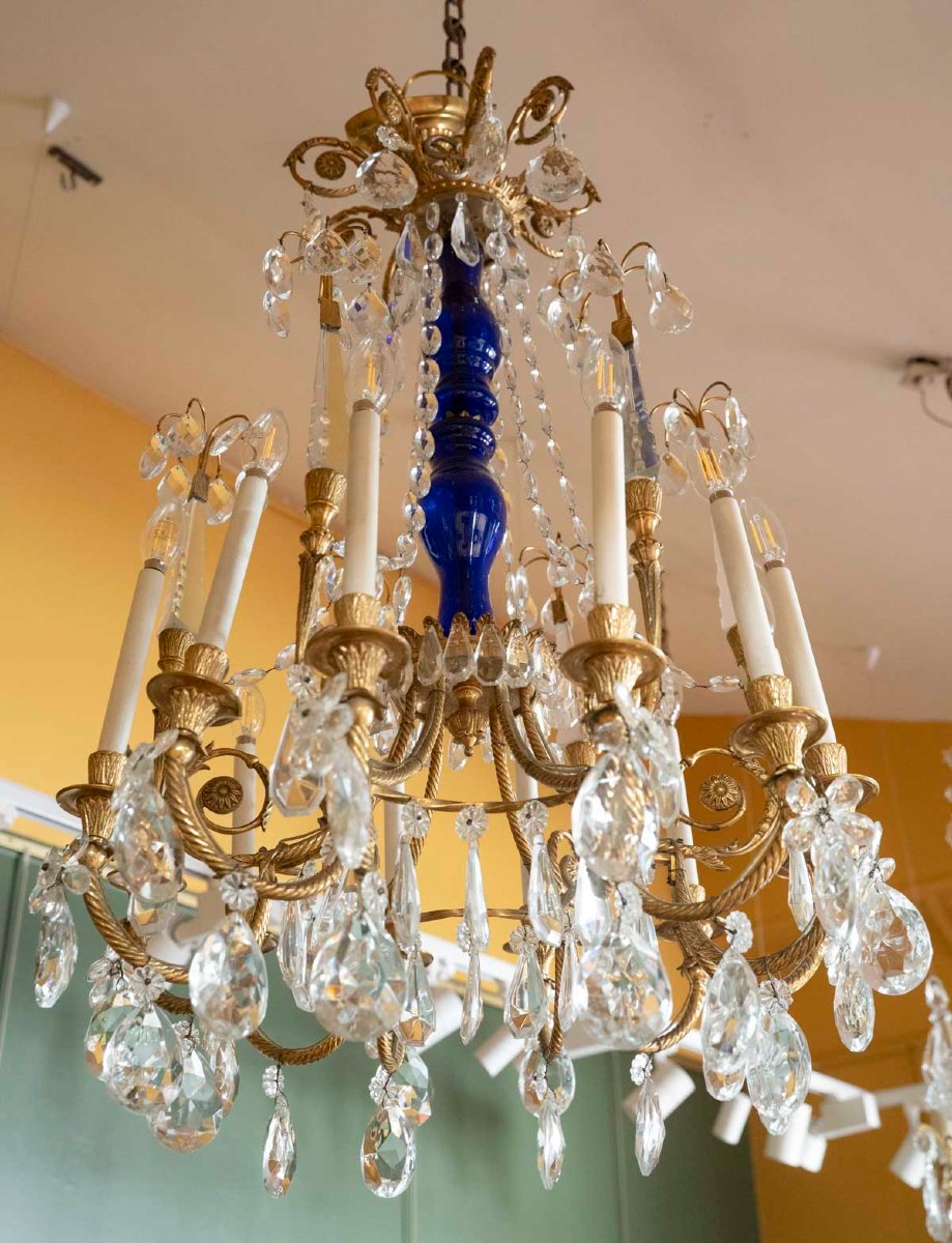 Paire de Lustes Néoclassique en bronze doré et cristal. Circa 1900-photo-3