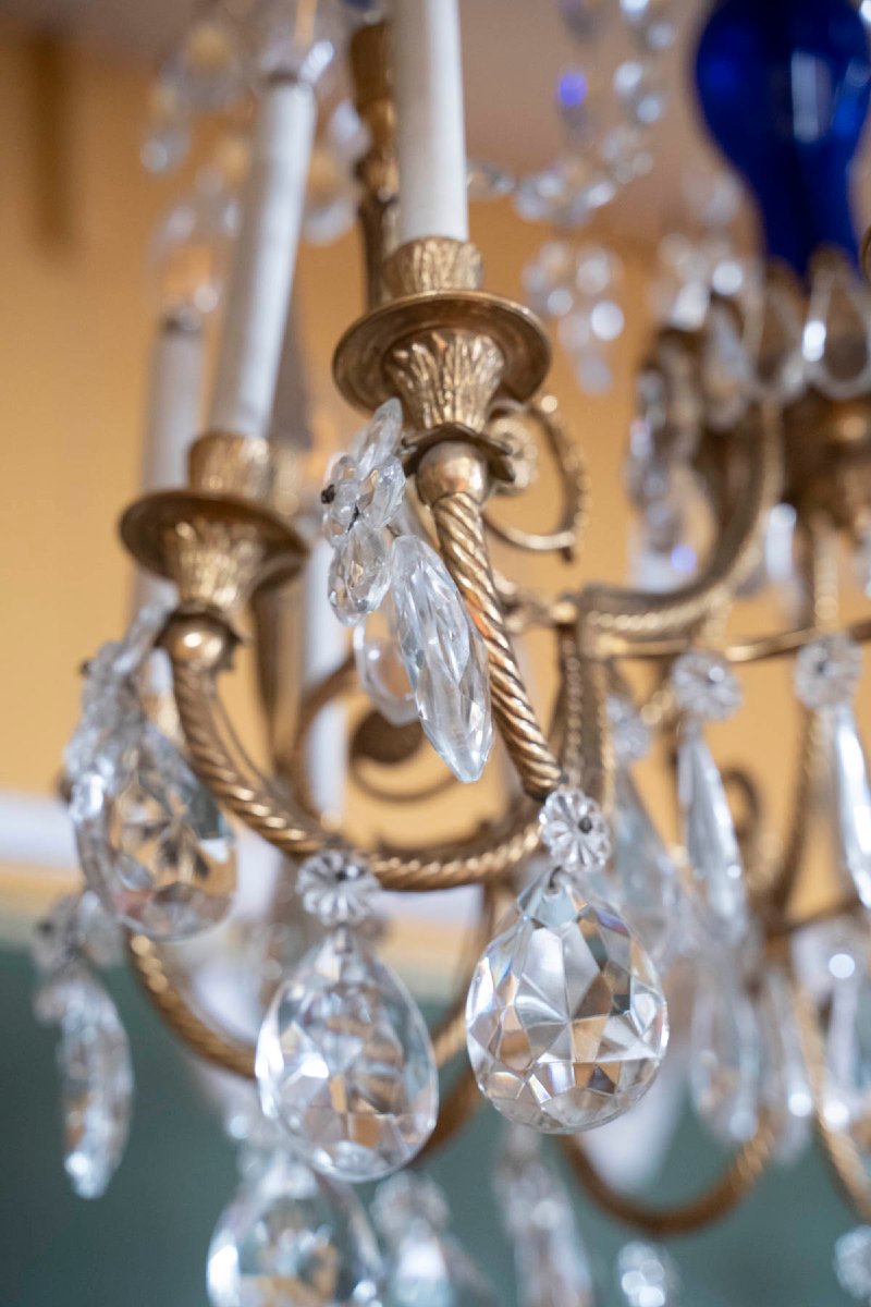 Paire de Lustes Néoclassique en bronze doré et cristal. Circa 1900-photo-4