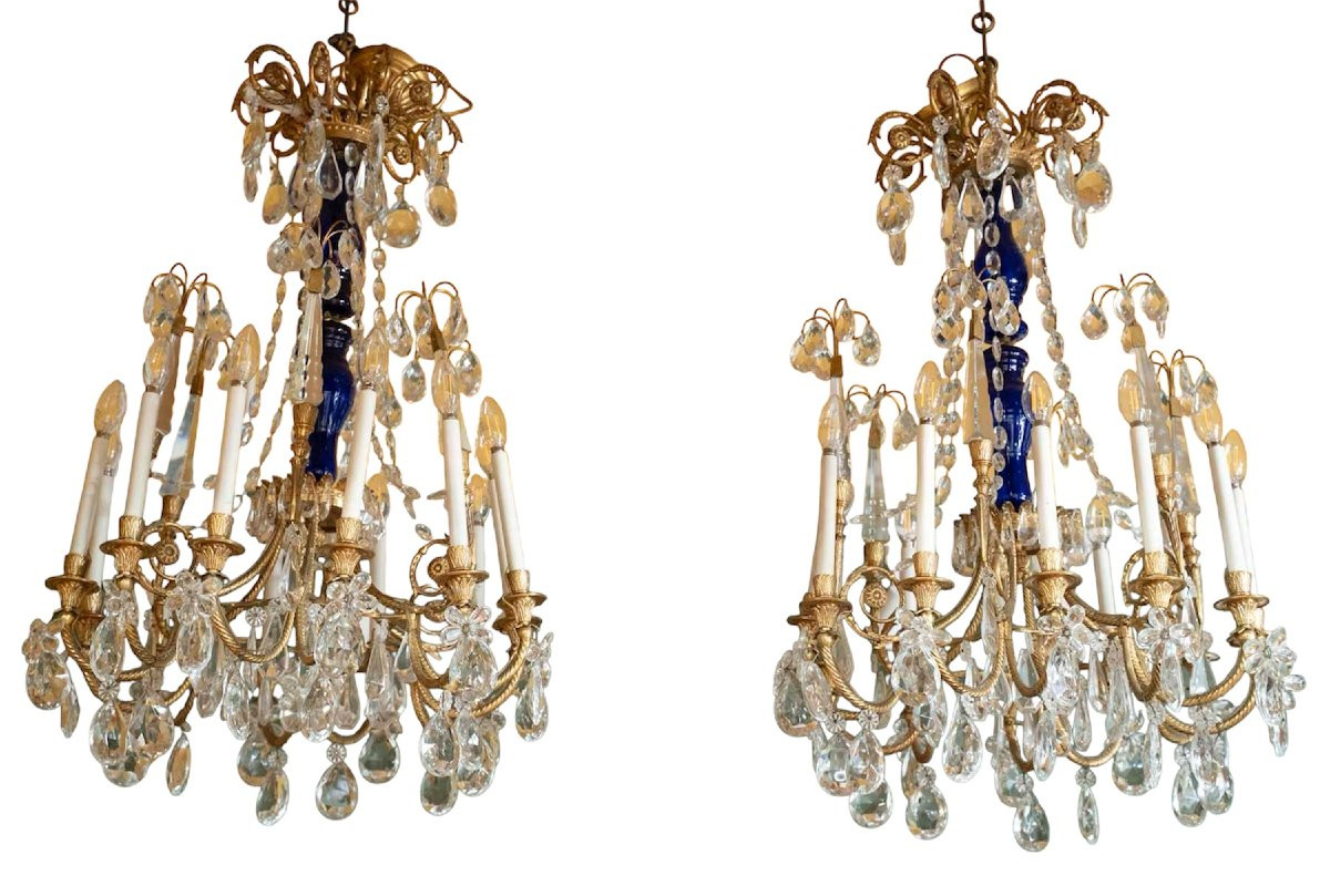 Paire de Lustes Néoclassique en bronze doré et cristal. Circa 1900-photo-6