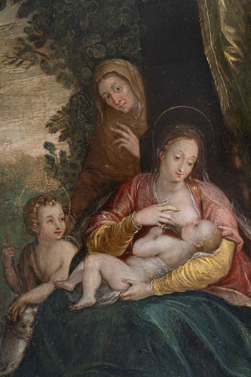 Ecole Flamande du XVIIème siècle Vierge à l'enfant, Saint-Anne et Jean-Baptiste enfant-photo-4