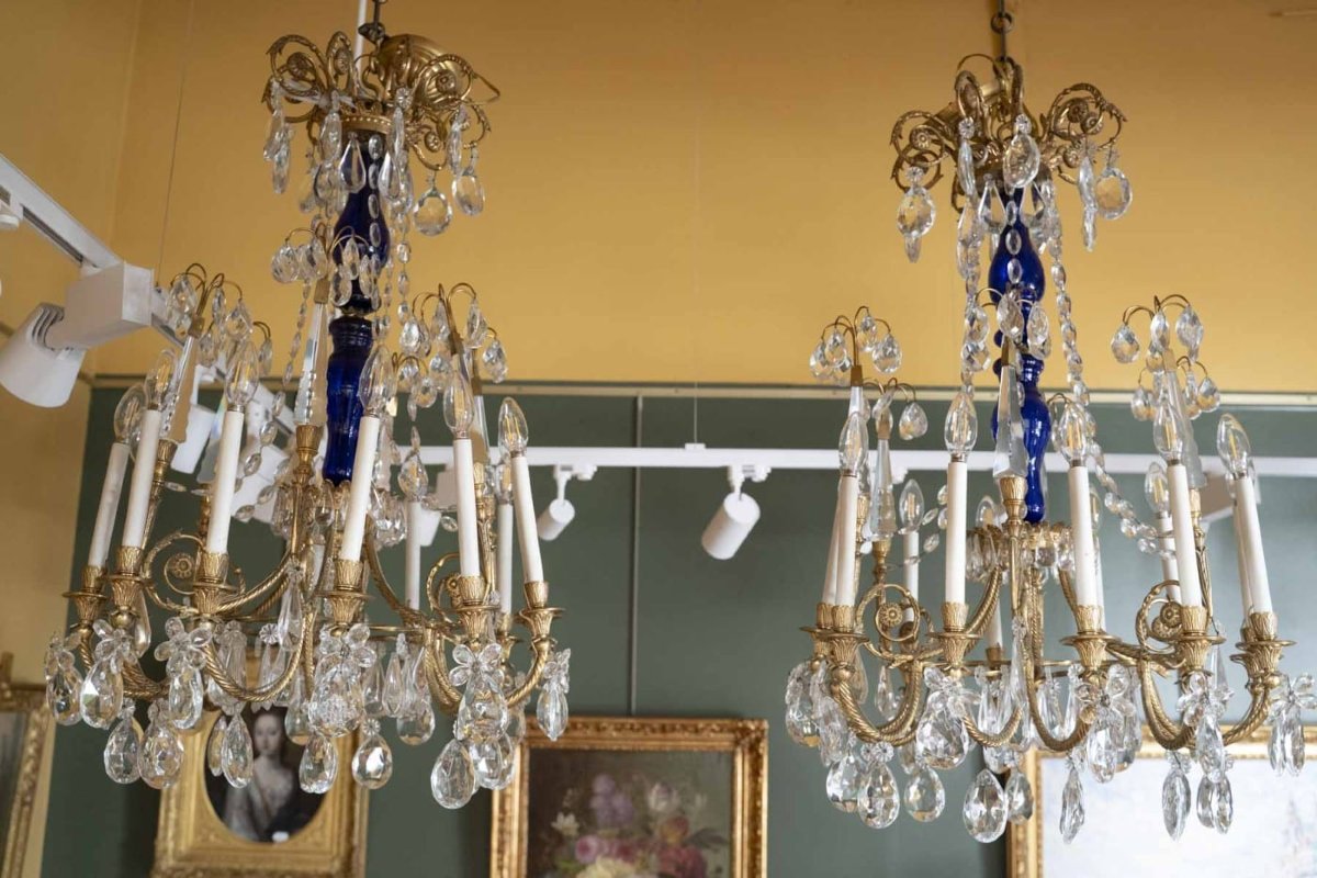 De style Louis XVI  Paire de lustres en cristal et bronze-photo-3