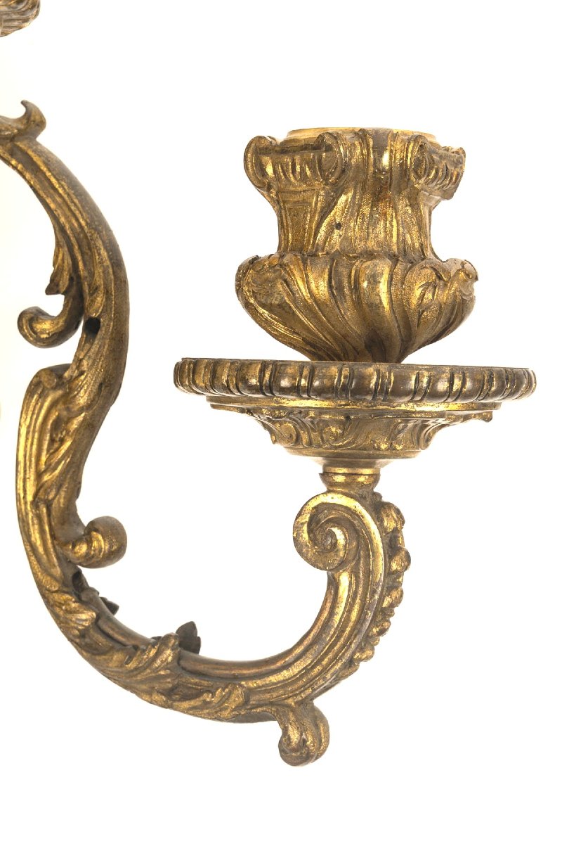 Pair Of Three-light Gilt Bronze Wall Sconces Niii-photo-4