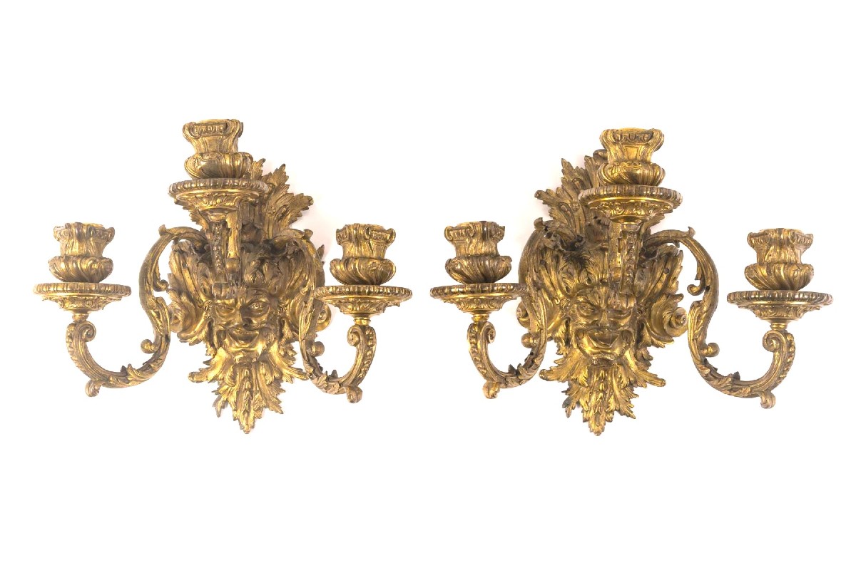 Pair Of Three-light Gilt Bronze Wall Sconces Niii