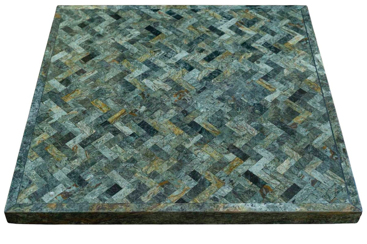 Paire de tables basses en marqueterie de marbre vert années 1970-photo-2