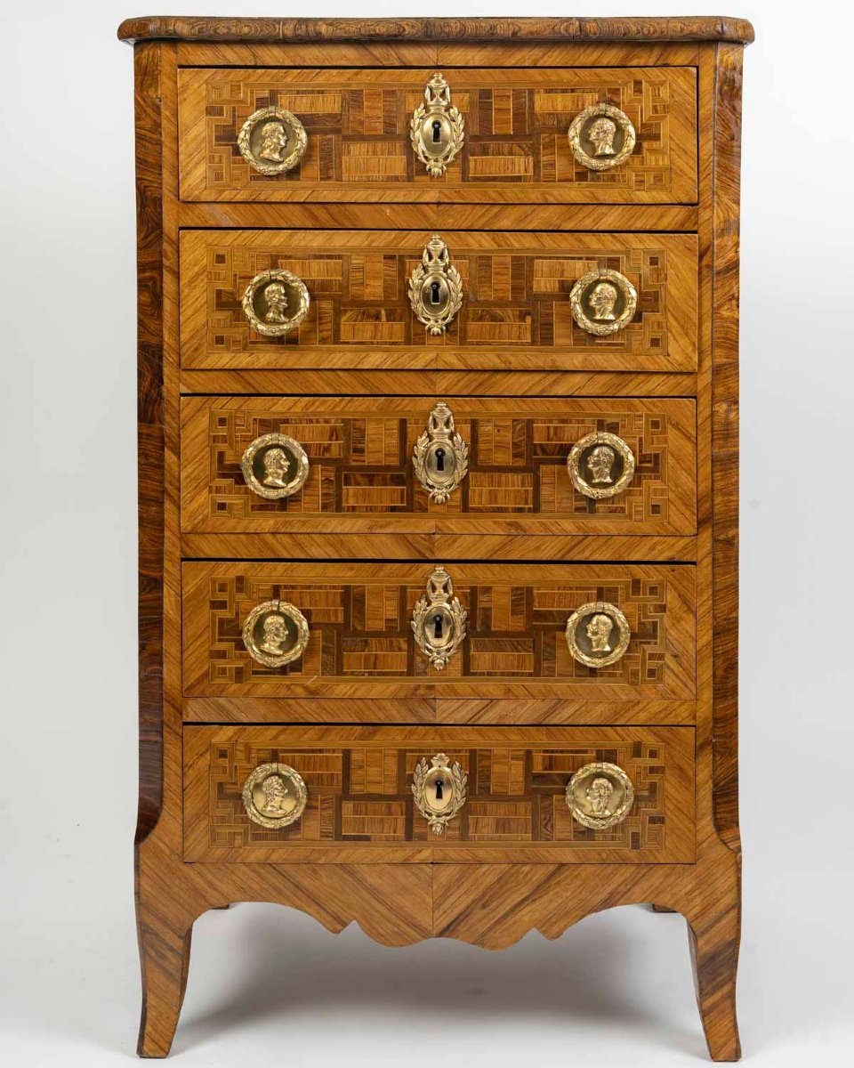 Chiffonnier Louis XVI en marqueterie XVIIIème siècle-photo-3