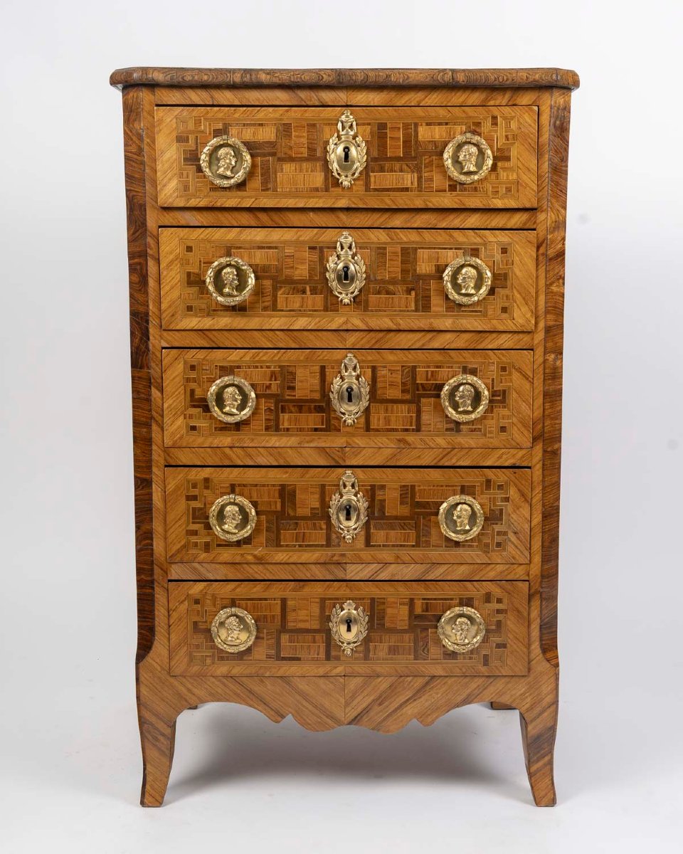 Chiffonnier Louis XVI en marqueterie XVIIIème siècle-photo-2