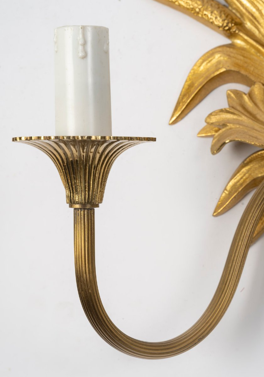 Pair Of Gilt Bronze Dolphin Wall Sconces, Circa 1920-photo-2