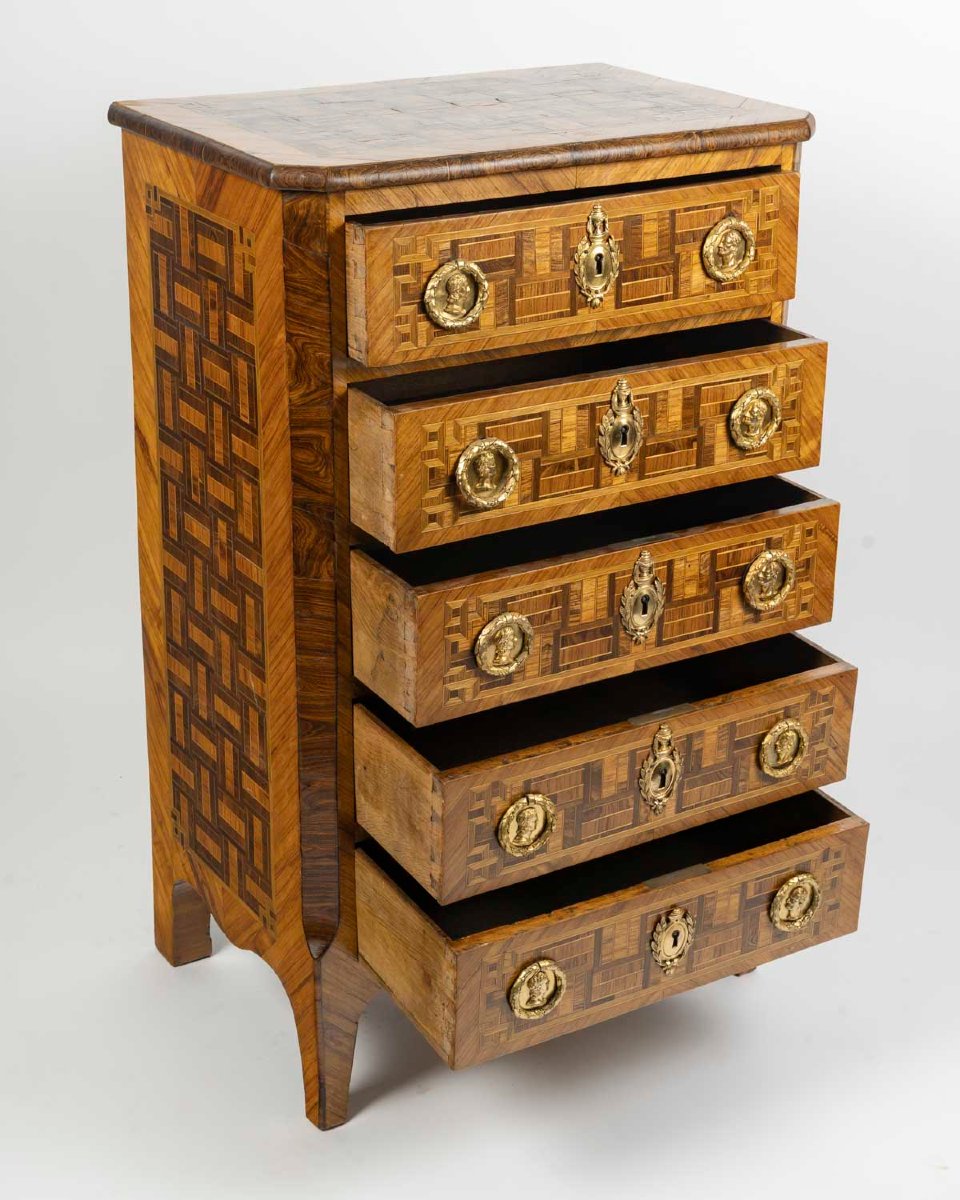 Transition Marquetry Chest Of Drawers, 18th Century-photo-4