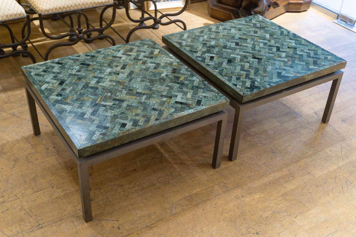 Marble Marquetry Side Tables, 1970-photo-1