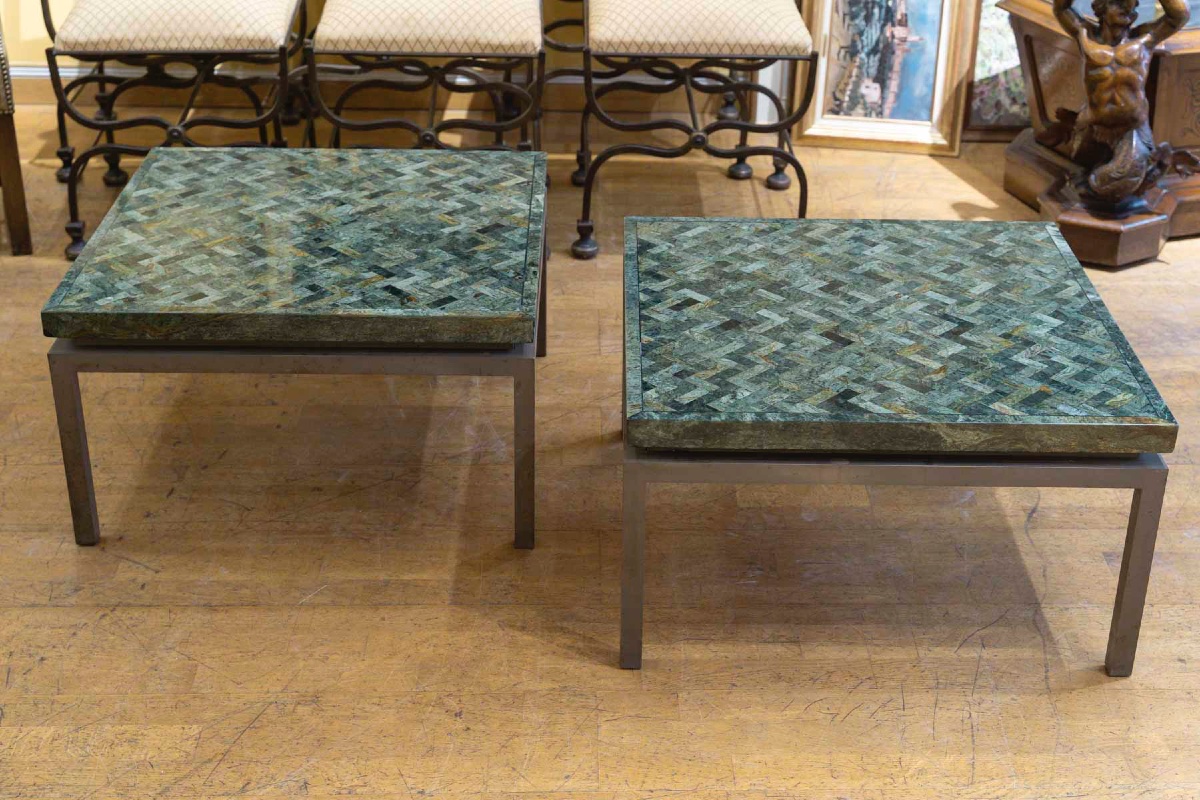 Marble Marquetry Side Tables, 1970-photo-3