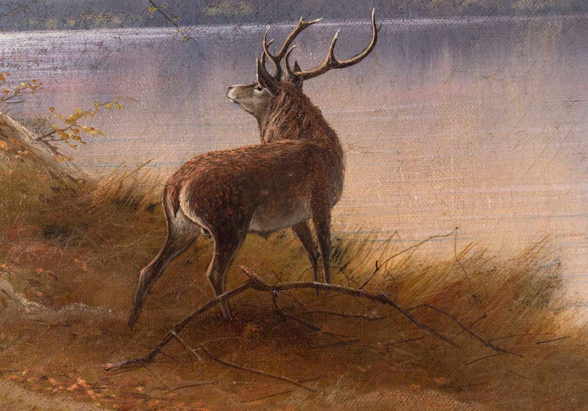 Nils Hans CHRISTIANSEN (1850-1922). Paysage au cerf-photo-3