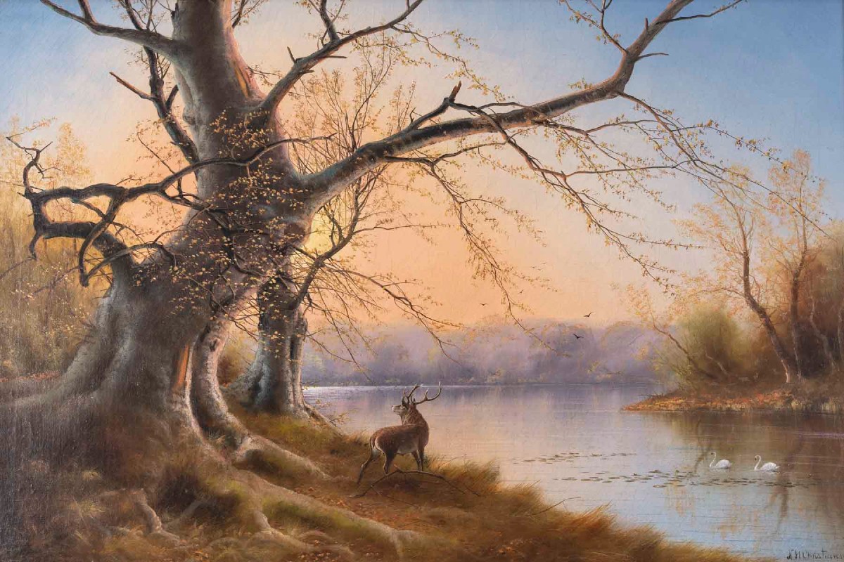 Nils Hans CHRISTIANSEN (1850-1922). Paysage au cerf