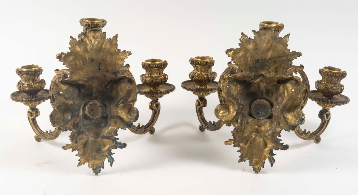 Paire d'appliques  bronze doré, style Régence, XIXème siècle-photo-1