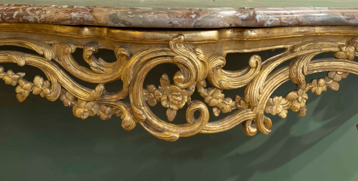Belle console Louis XV en bois doré du 18ème siècle-photo-1