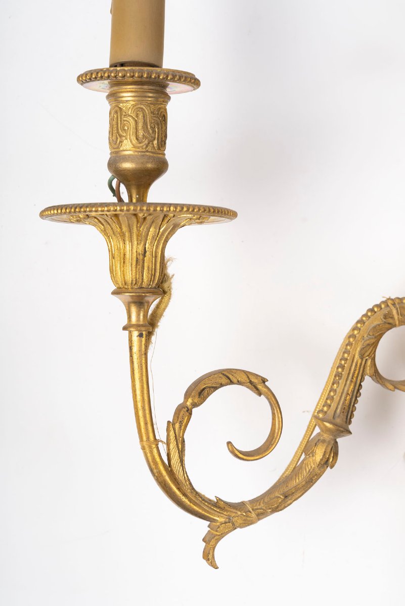 Paire d’appliques de style Louis XVI en bronze ciselé et doré, du XIXème -photo-1