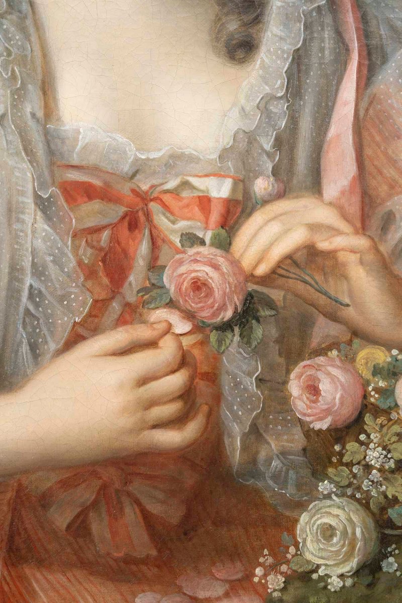 Grand portrait d’une Dame de qualité, attribué à Nicolas BRENET XVIIIème siècle -photo-2
