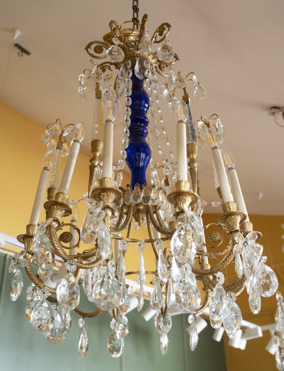 Paire de lustres de style Louis XVI en cristal et bronze doré, XIXème siècle -photo-3