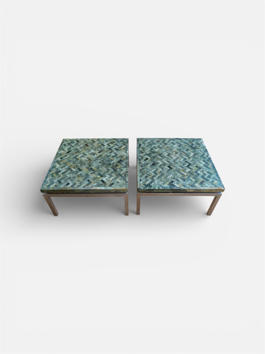 Paire de tables basses en marqueterie de marbre, 1970-photo-4