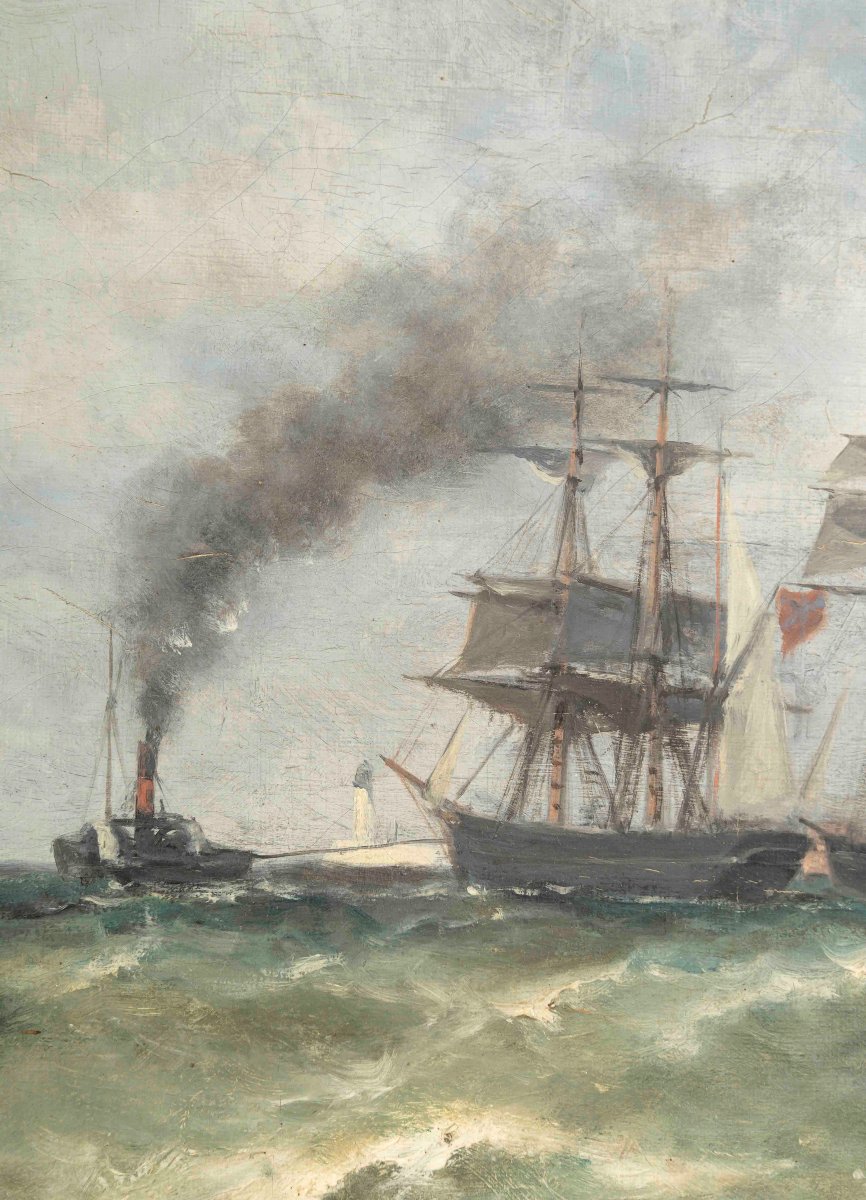 Paul Emmanuel GALLARD-LEPINAY (1842-1885). Sortie de port au Havre-photo-2